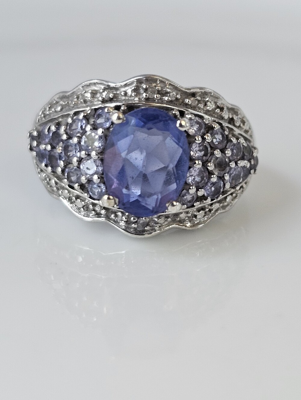 Natural Color Change Fluorite, Tanzanite, Diamond Ring Sterling Silver Size 7